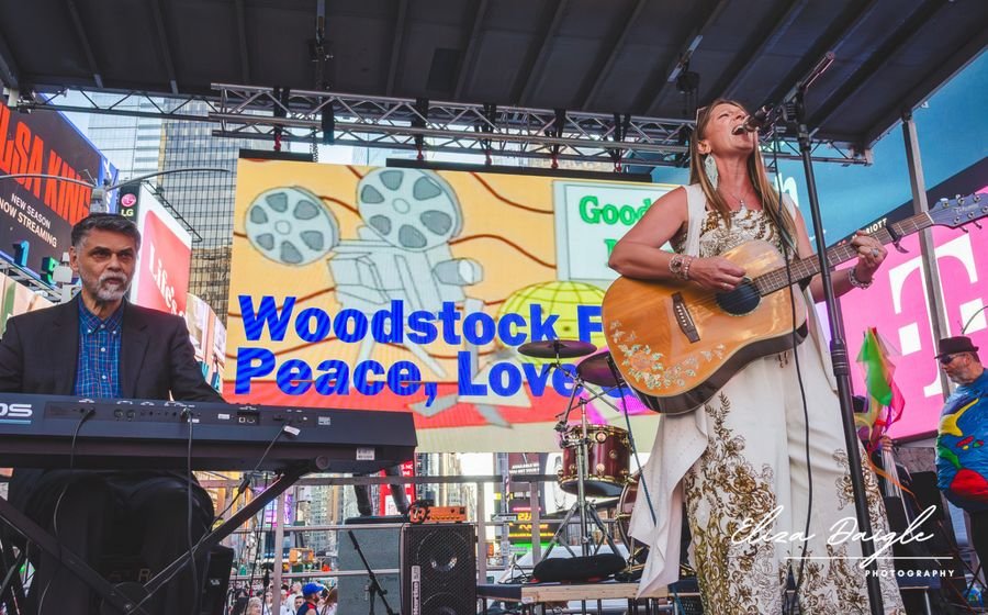Heidi Little performing in Times Square
